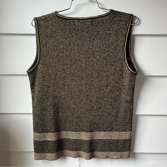 Vintage Metallic Gold and Black Sleeveless V-Neck Knit Top - Picture 6 of 10